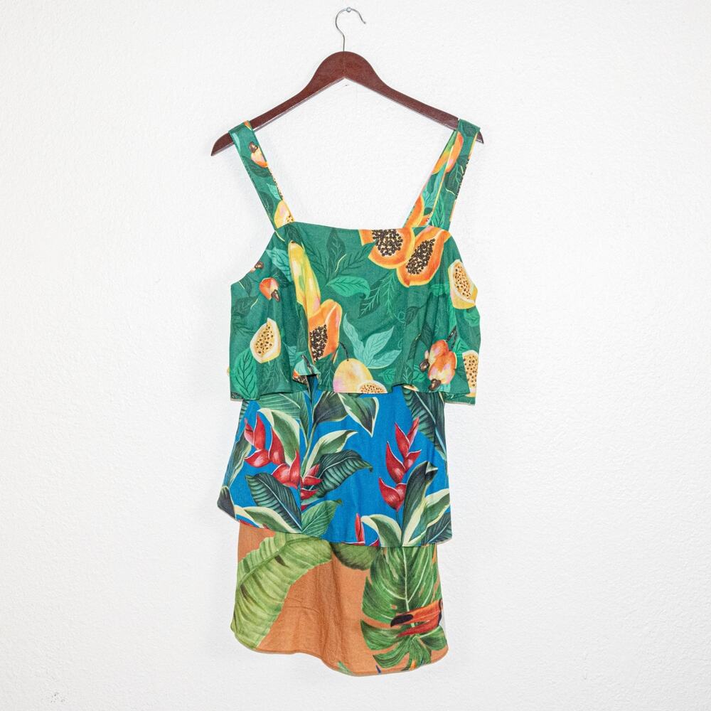 FARM Rio Green, Blue & Yellow Tropical Tiered Mini Dress - Picture 6 of 12